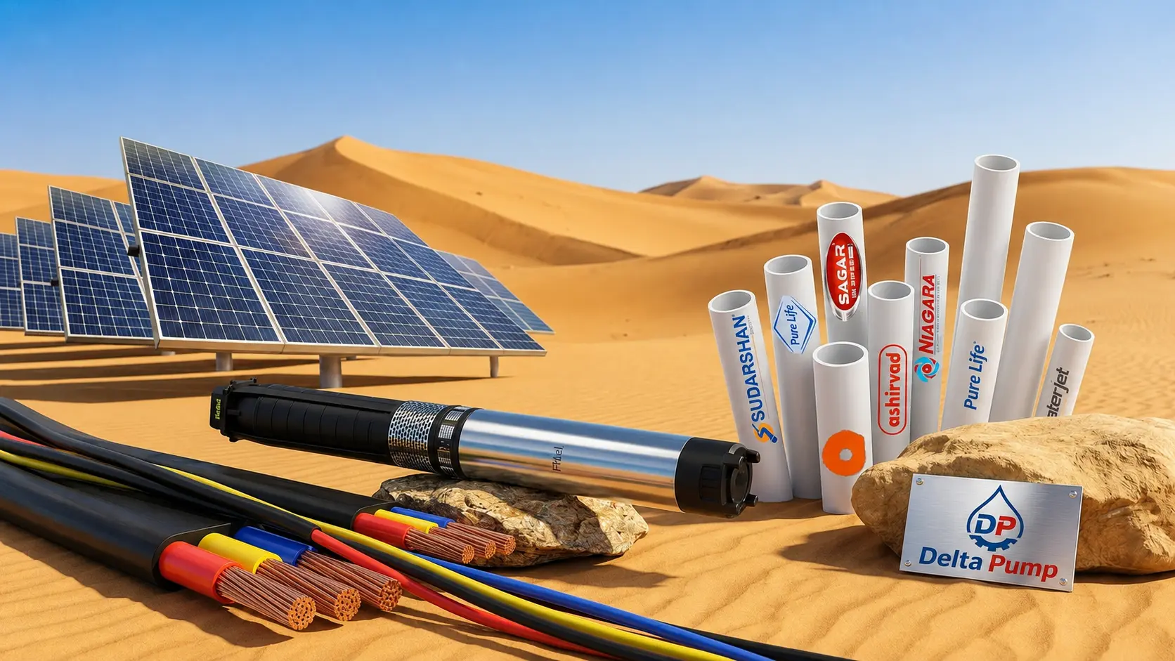 Solar panels and wind turbine